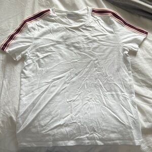 TNA white short sleeve with stripes on the sleeves